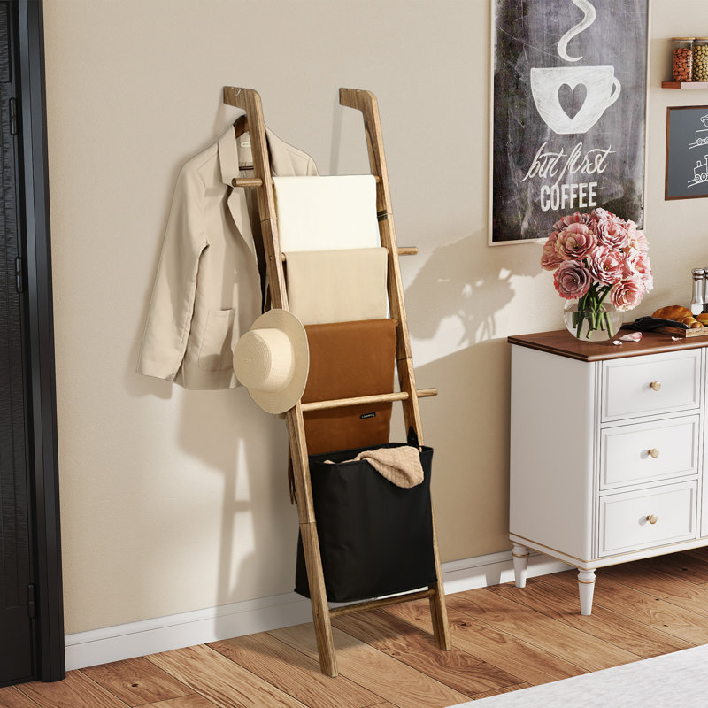 Porte-échelle à 5 couches avec panier à linge pour le salon et la salle de bain