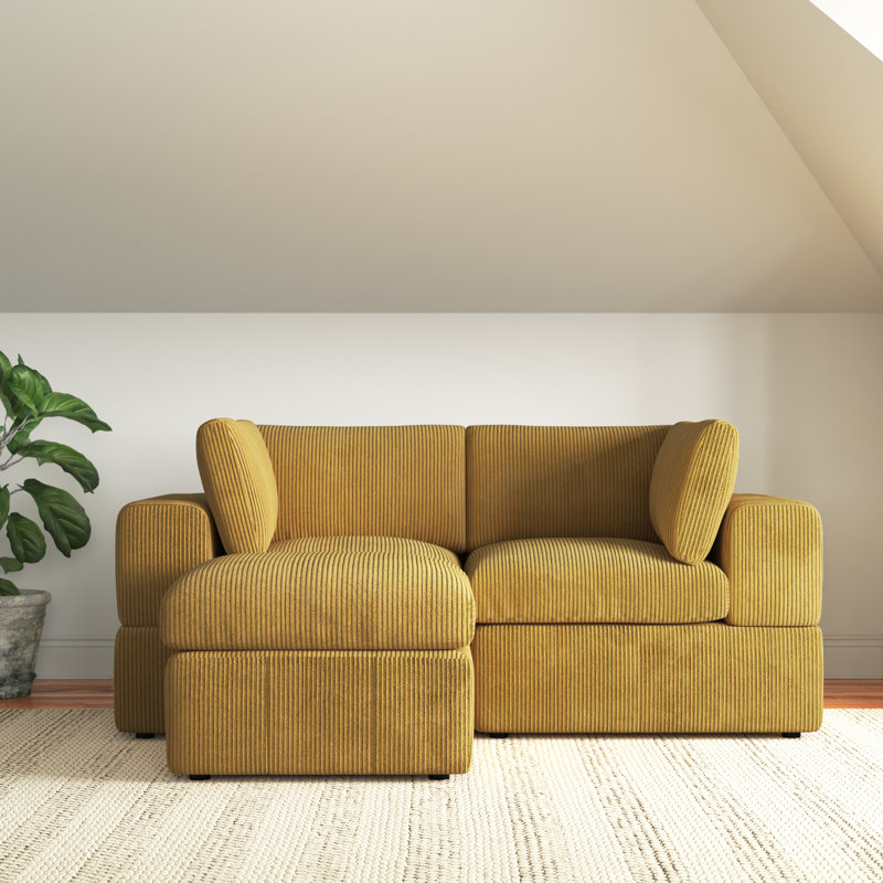 Andrielle 79'' Wide Corduroy Modular Sofa & Chaise with Ottoman, Cream Corduroy, Left-Hand Facing