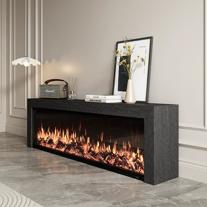 Foyer en bois massif noir avec meuble télé, H 27,56 po x l 78,74 po x P 12,6 po