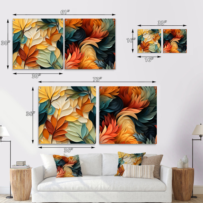 Idris - ensemble de 2 art mural en verre acrylique, H 16 po x l 33 po