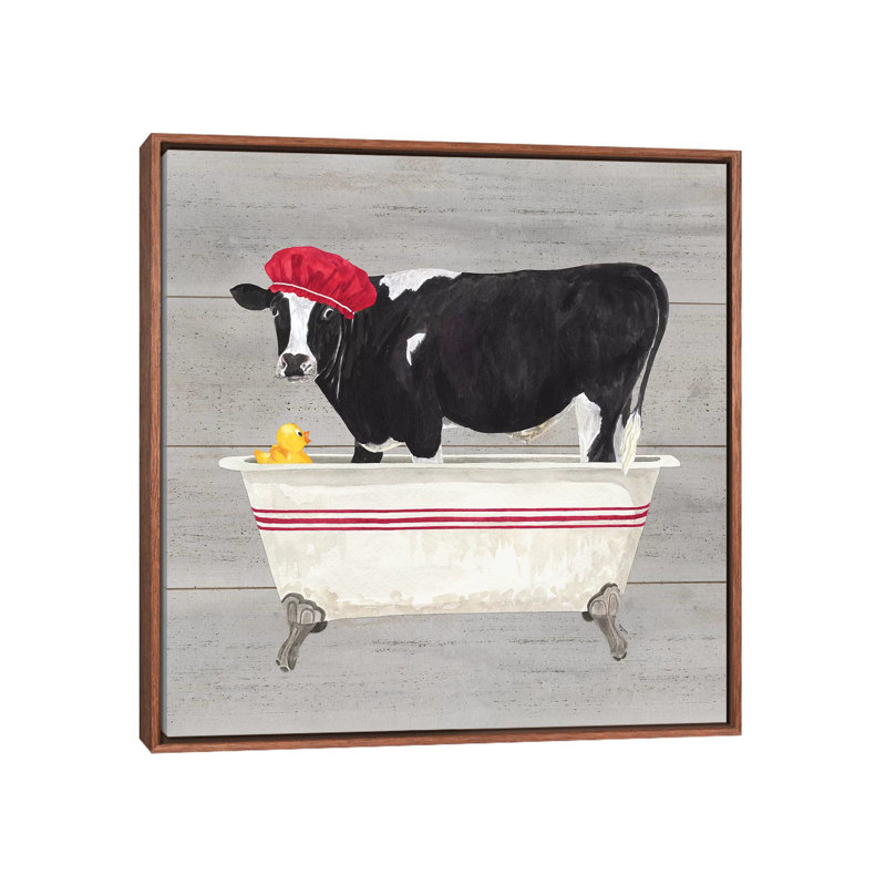 «Bath Time for Cows Tub» par Tara Reed, impression sur toile, Cadre flottant brun, H 26 po x l 26 po x P 1,5 po