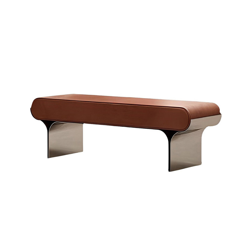 Banc rembourré en similicuir Toriona, Orange, H 17,71 po x l 55,11 po x P 15,74 po