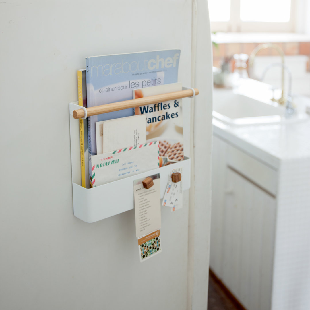 Yamazaki Home Magnetic Recipe Book Rack - Magnet Holder, Kitchen Storage Organizer, Steel + Wood Yamazaki Home