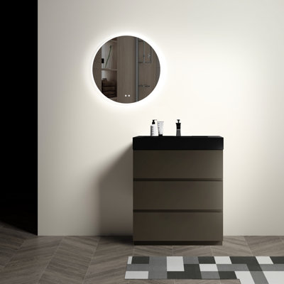 Stylish Bathroom Vanity - 30", Gray, Silent Operation 30" Gray & Black Sleek Style, Max Storage Sink