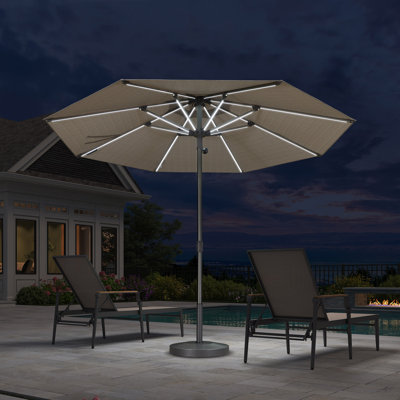 Parasol de terrasse de marché semi-automatique de 10 pi avec parasol à DEL et 8 nervures robustes AlumInum, beige