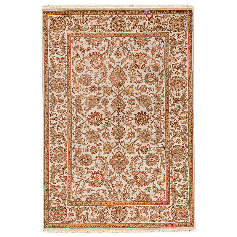 Tapis gris et ivoire noué à la main de haute qualité