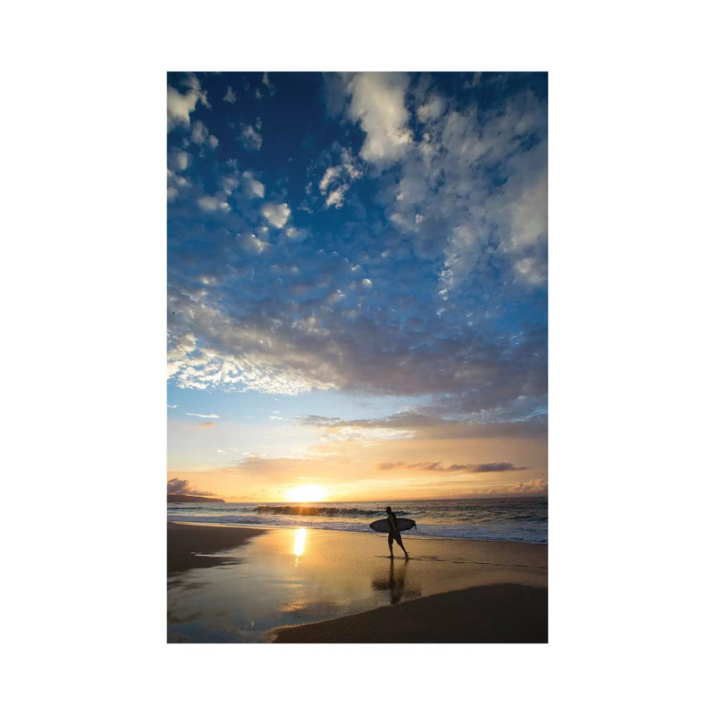 Silhouette Of Surfer Walking On The Beach At Sunset, North Shore, Hawaii, USA - Wrapped Canvas Print, 30.48 cm H x 45.72 cm W