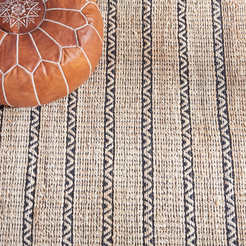 Iffat Natural Fiber Flat Weave Jute/Cotton Geometric Rug in Black/Natural, Rectangle 6' x 9'