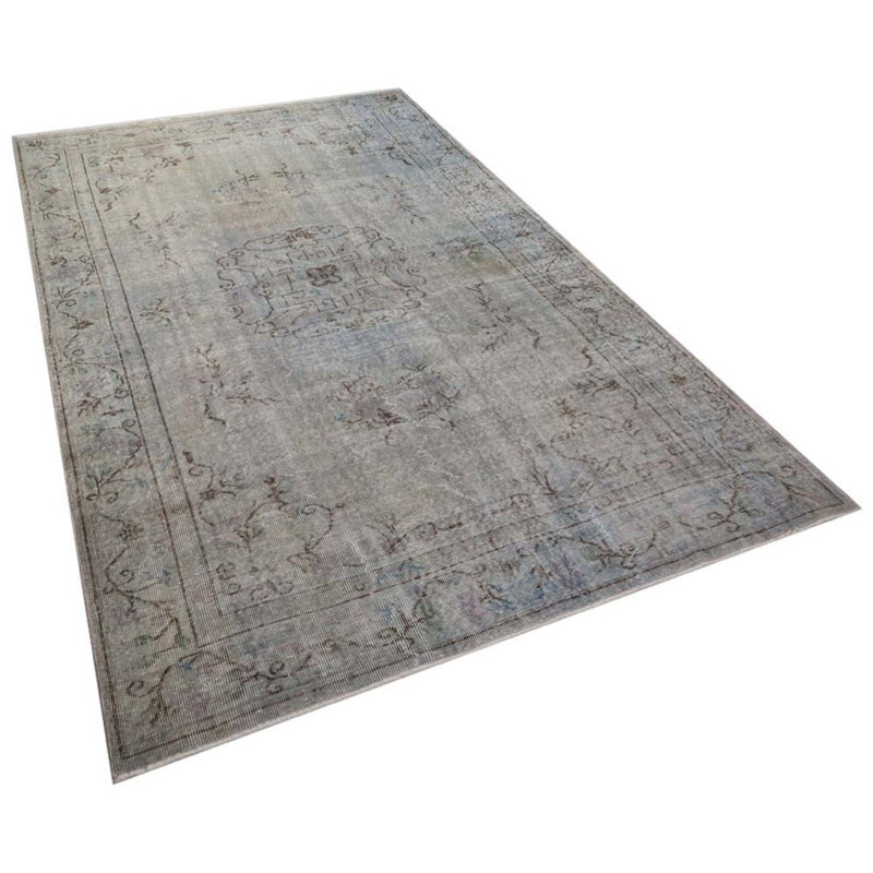 Tapis oriental turc gris en laine noué à la main