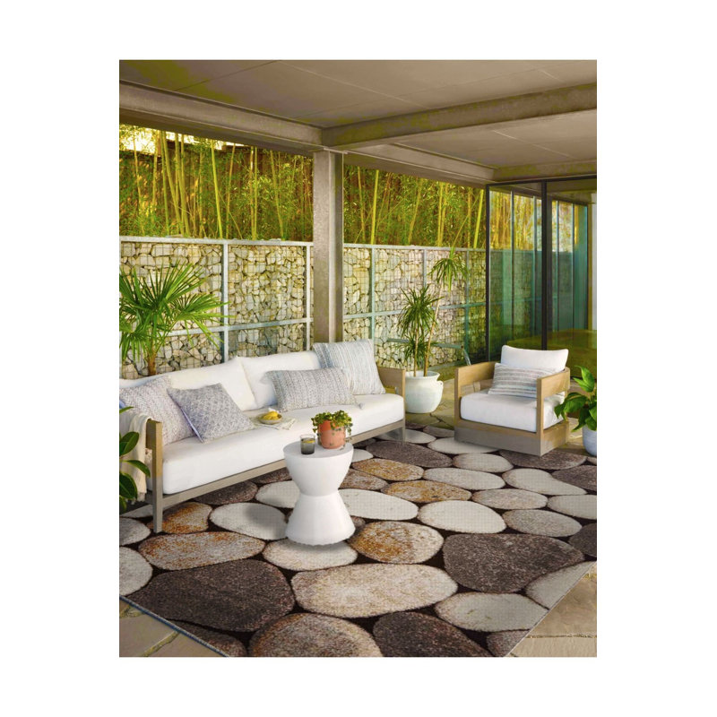 Tapis tissé à motif de galets et tapis lavable, Rectangle 3 pi 3 po x 4 pi 11 po