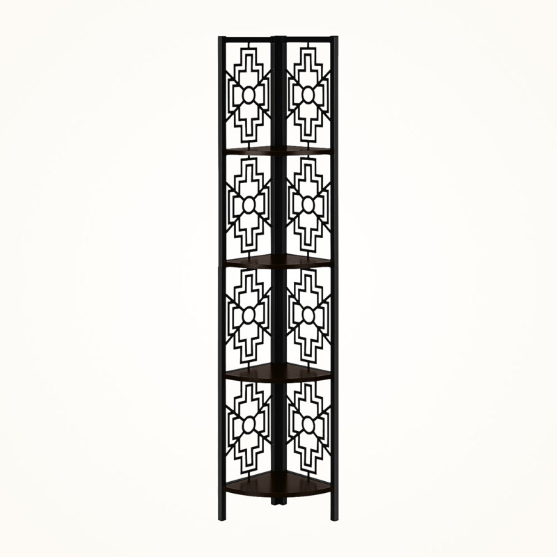 Tritan 4 Tier Open Shelves Metal Corner Bookcase in Black/Dark Brown, 61.33" H X 15.38" W X 10.85" D