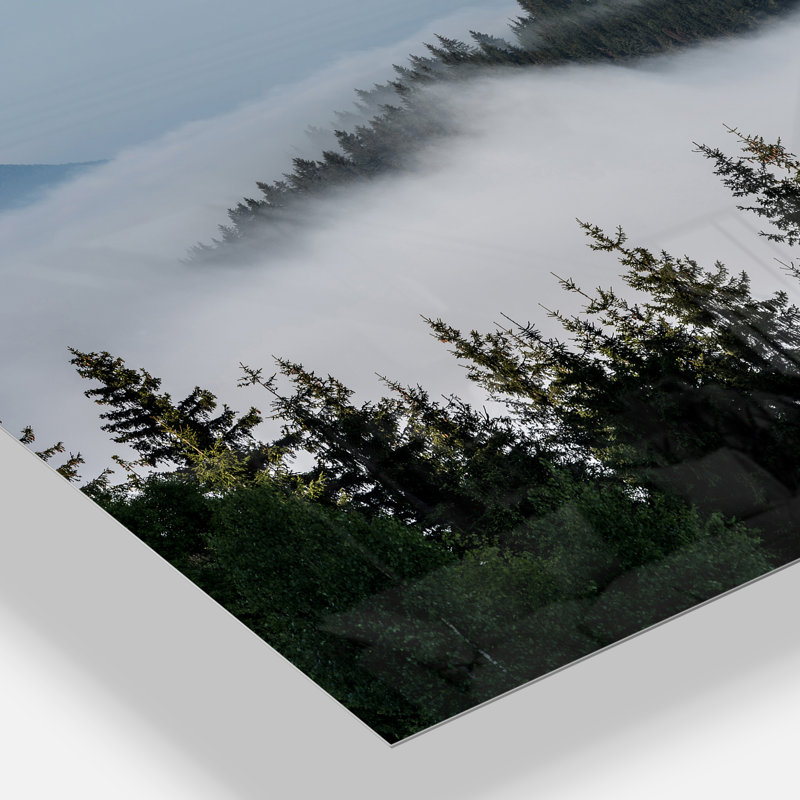 Dark Trees and Fog Over Mountains Landscape Wrapped Canvas Print