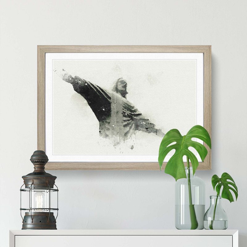 Corcovado in Rio De Janeiro Brazil in Abstract - Picture Frame Graphic Art Print, 62cm H x 87cm W x 2cm D, Oak Framed