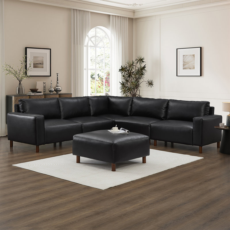 Canapé d'angle en cuir de polyuréthane, Noir
