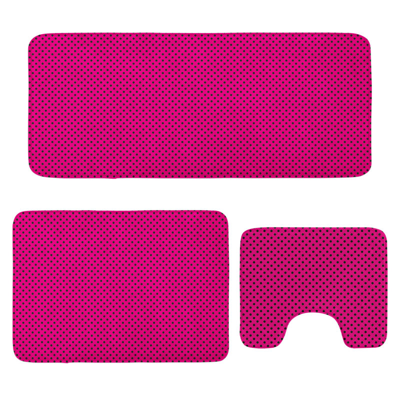  Hot Pink Bathroom Rug Set 3 Pieces U-Shape & Rectangle Mats Hot Pink Black