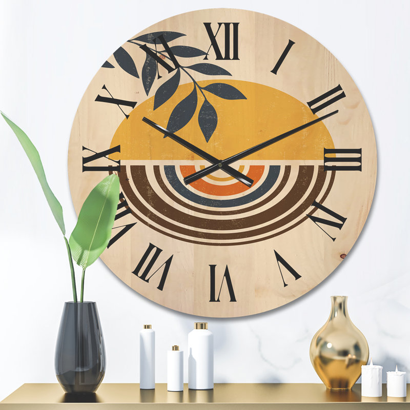Horloge murale abstraite Sun Moon Leaves III, Moyen