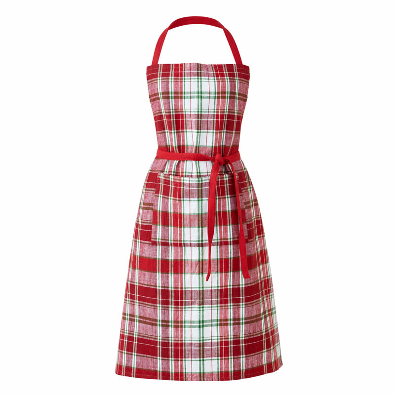 Winter Plaid Apron Red Cotton Christmas