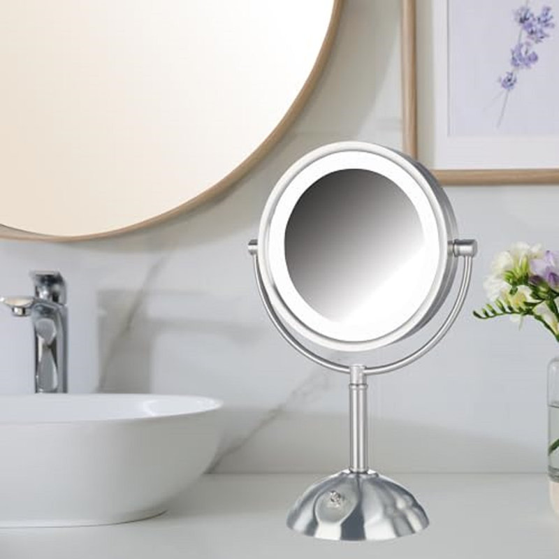 Miroir de maquillage lumineux 8,5 ", Nickel poli