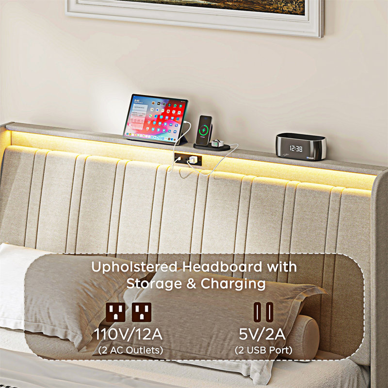 Upholstered Platm Bed, Twin