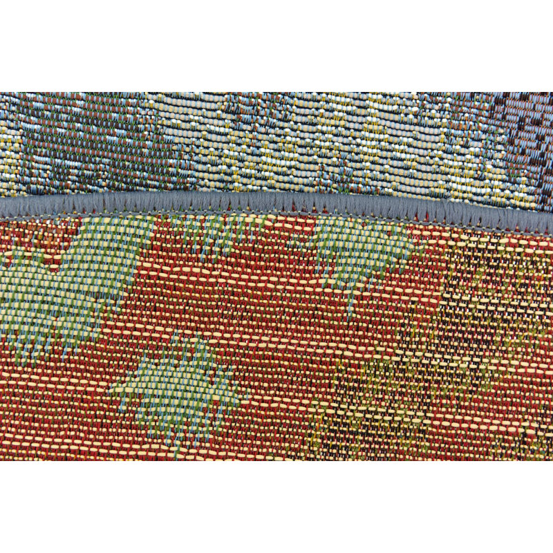 Tapis intérieur / extérieur bleu / gris Newt Ikat, Rond 2 pi 7 po