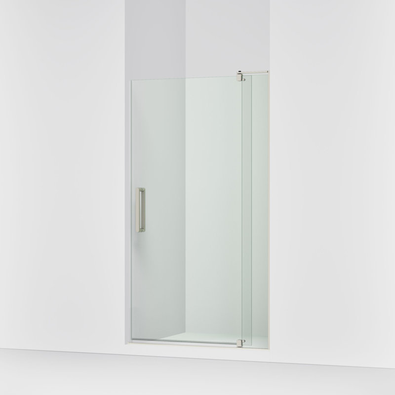 Porte de douche à pivot 44 po x 70 po avec technologie CleanCoat® Revel, Cristal transparent, Nickel brossé anodisé