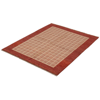 Tapis unique en laine noué à la main crème / rouge foncé de 4 pi 10 po x 6 pi 4 po Anautica
