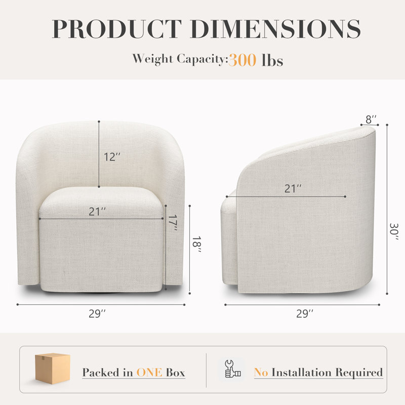 Fauteuil demi-tonneau pivotant l 29 po, Tissu beige