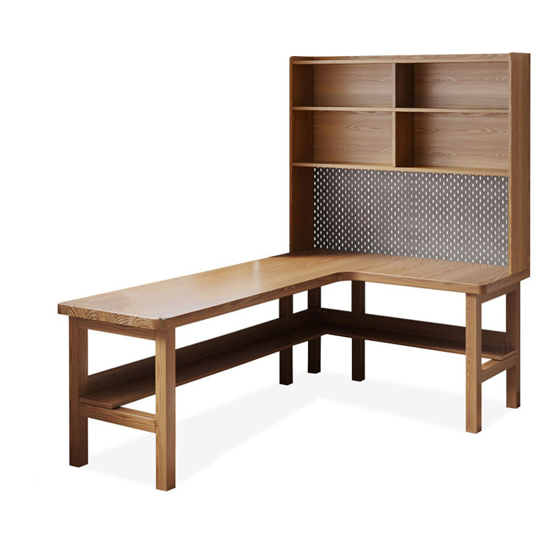 Burlywood L-Shaped Solid Wood desks, Right Hand Return, 71.26" H x 62.99" W x 47.24" D