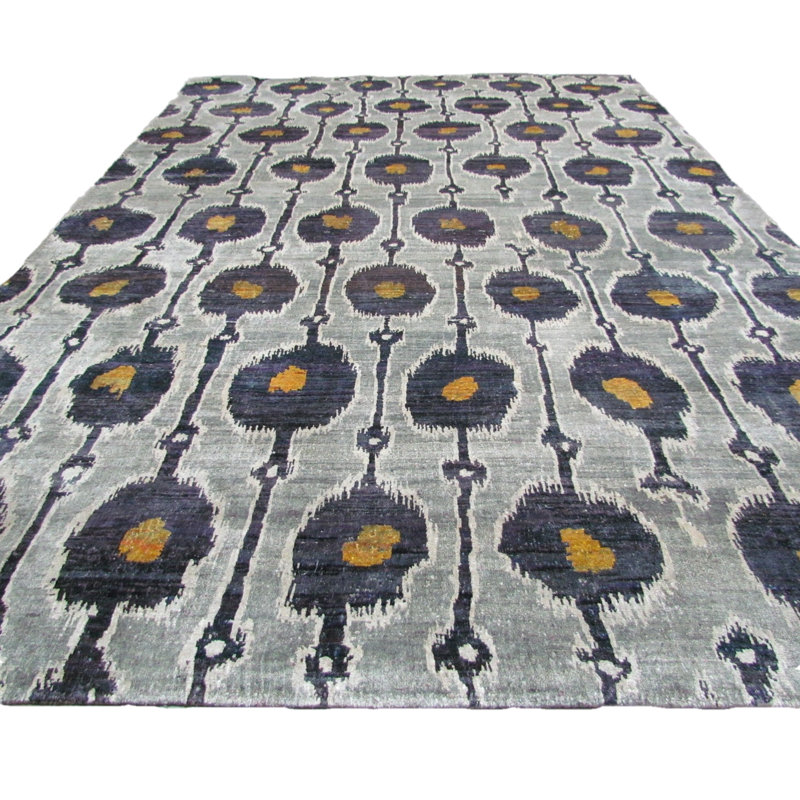 Rumi Ikat Hand-Knotted Silk Sunburst/Gray/Black Area Rug
