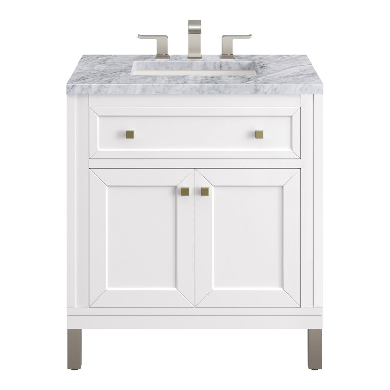 Meuble-lavabo simple l 30 po Chicago, Blanc de Carrare, Blanc lustré, 8 po