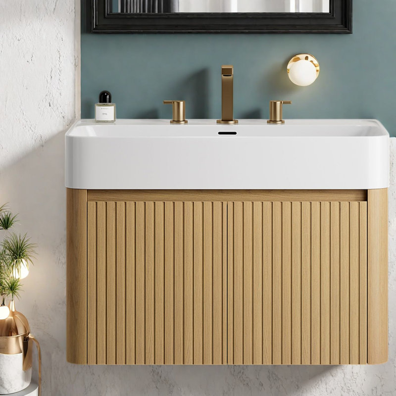 Floating Vanity Cabinet and Sink, 36 Inch Plywood, Modern Bathroom Storage, 29.53