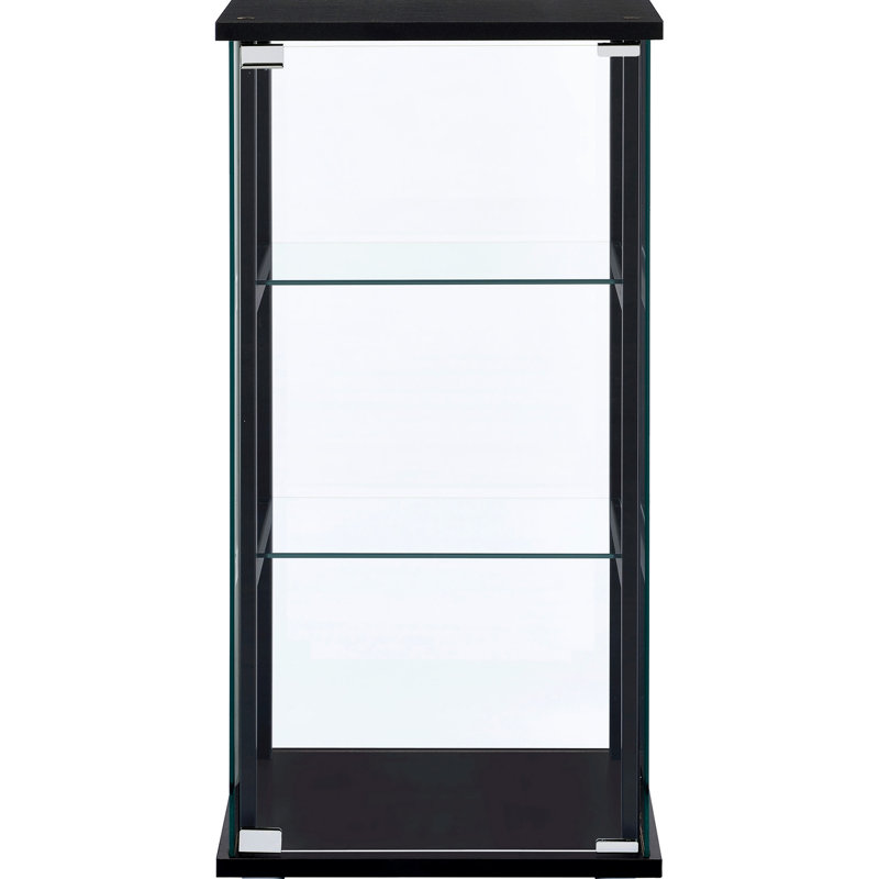 Présentoir à 3 tablettes en verre noir avec une porte trempée transparente, convient pour organiser les espaces primaires, les espaces de vie idéaux d'une armoire profonde de 14,36 pouces, largeur de 16,45 po