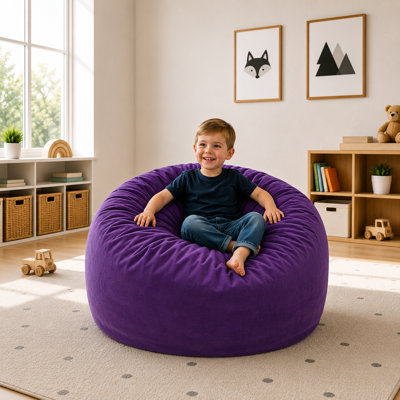 Ultimate Sack | 3 Ft Bean Bag Chair | Foam Filled - Removable Washable Cover, Purple Suede
