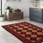 Tapis brun clair / rouge / vert en laine noué à la main