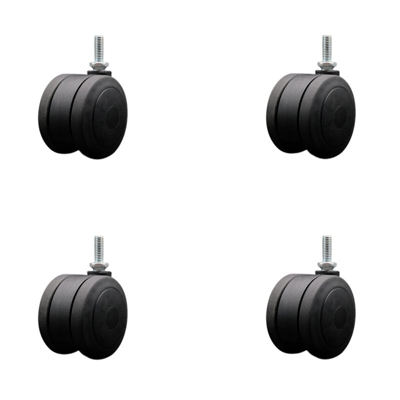3 Inch Heavy Duty Floor Safe Twin Wheel Caster 3/8” Threaded Stem Set of 4, Black
