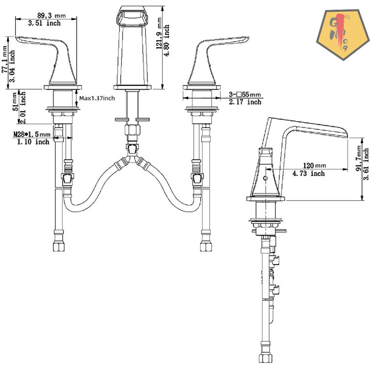 GN109 Widespread Faucet 2-handle Bathroom Faucet with Drain Assembly ...