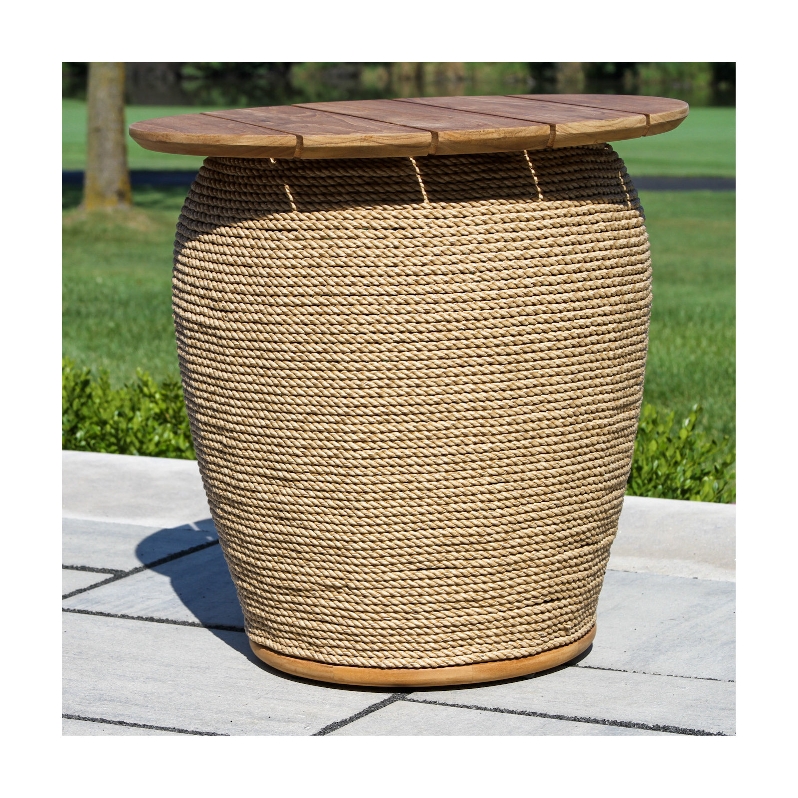 Fayette Teak & Cable Wicker Accent Table, 19.5" Dia