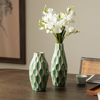 Modern Geometric Green Ceramic Table Vases
