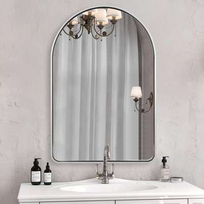 Malisa Contemporary Arched Bathroom Vanity Mirror | Stainless Steel Thick Frame