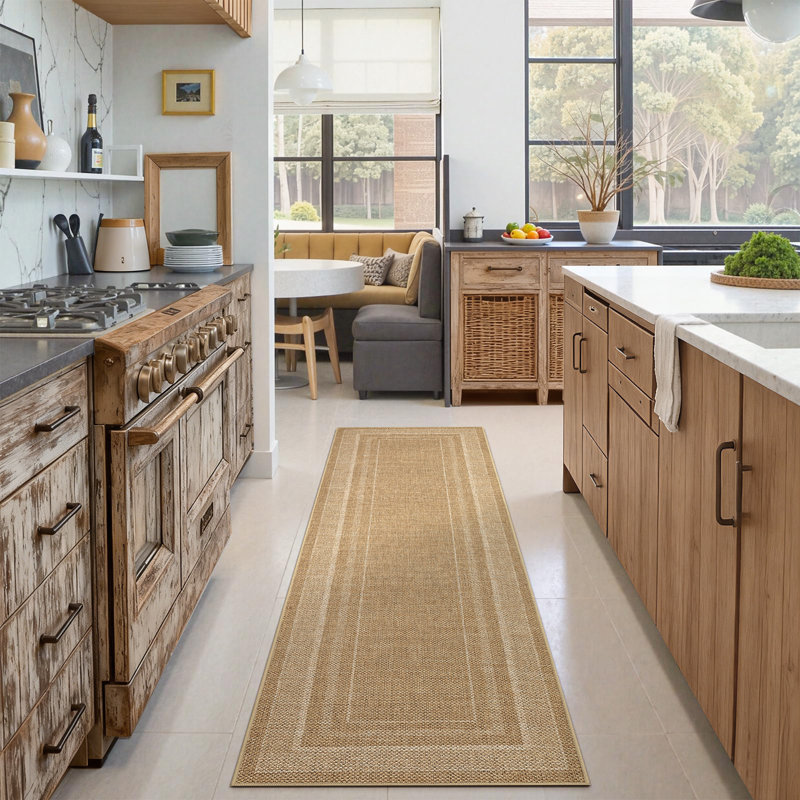 Rectangle Indoor / Outdoor Washable Area Rug, Beige, 60*180cm