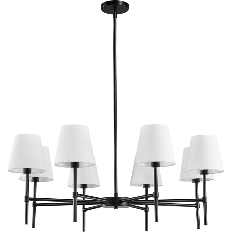 Lustre moderne noir à hauteur réglable - Luminaire suspendu 8 lumières pour la salle à manger, la cuisine, le salon, le vestibule et le vestibule