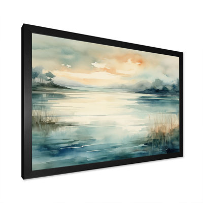 " Misty Lake Tranquility Retro Watercolor " Oil Print