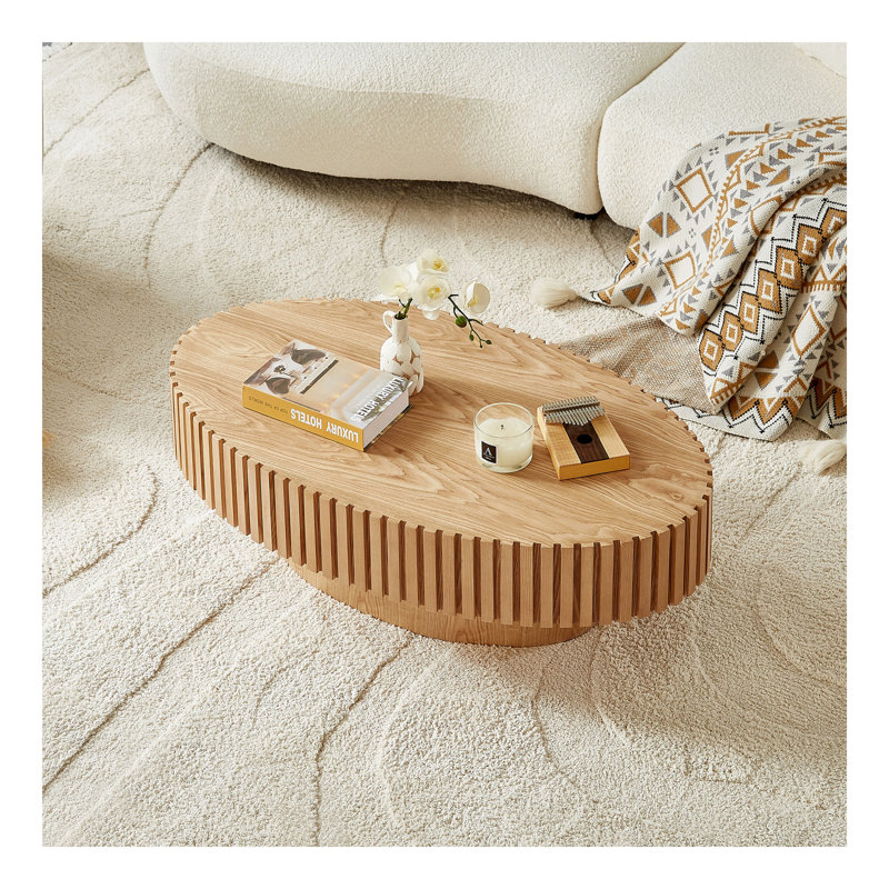 Table basse à tambour moderne de 43,7 pouces de style moderne fabriquée à la main par Ellipse, Bois de frêne naturel