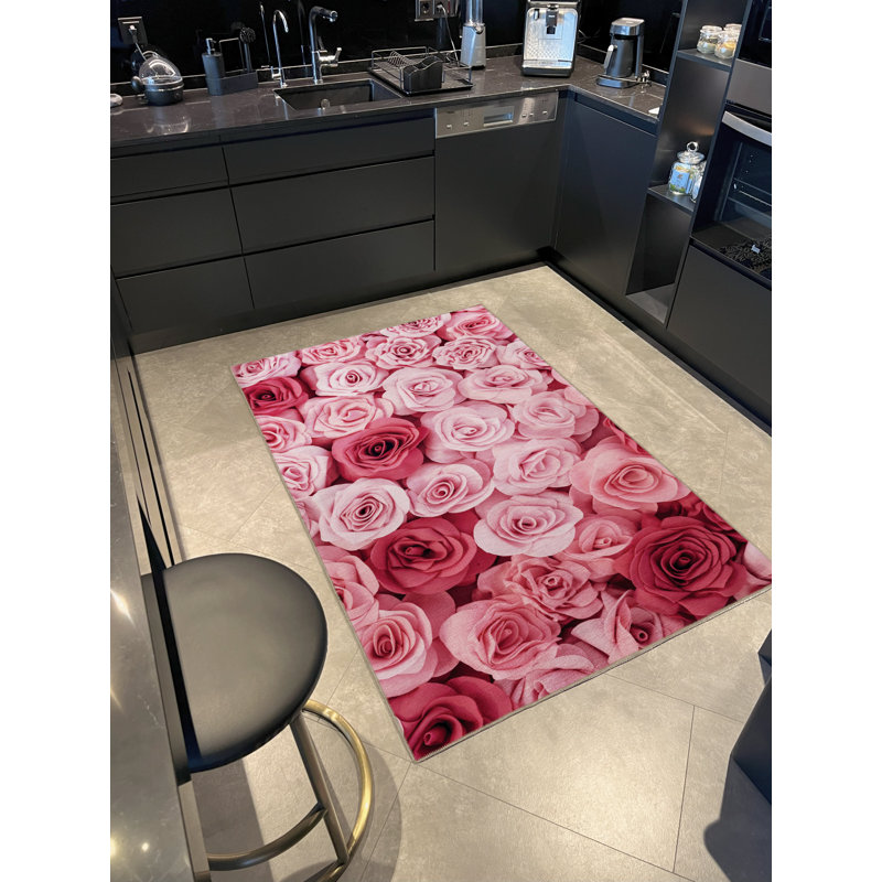 Tapis décoratif moderne à motif floral rose et rouge, Tapis de couloir 3 pi 3,37 po x 6 pi 6,74 po