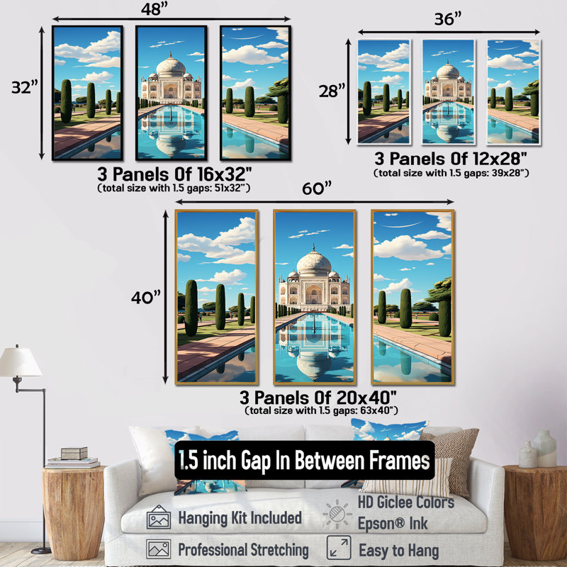 Art indien Taj Mahal Sunshine - art mural indien, Cadre flottant noir, H 40 po x l 60 po x P 1 po