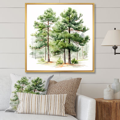 Aquarelle, pin vert, forêt, art mural