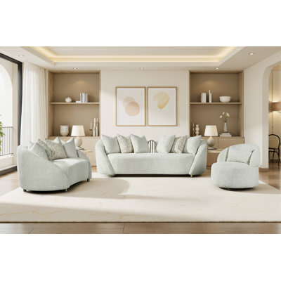 Agave 94" Curved Bouclé Sofa – Modern Deep Seating in Cream Fabric