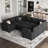 Large Chenille U-Shaped Storage Sectional Sofa King Pull Out Sofa Bed Sleeper Livingroom Bedroom Apartment Corner Couch-2132991640