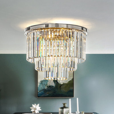 Klint Interior Modern Elegant Crystal Flush Mount Chandelier Ceiling Light for Living Room