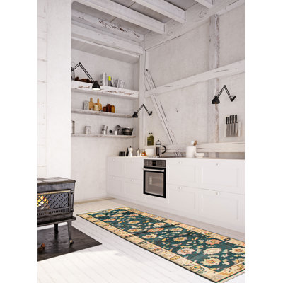 Tapis sarcelle moderne Oushak 2 pi 6 po x 9 pi 10 po